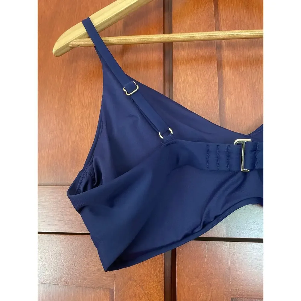 Quince Italian V-Neck Bikini Swim Top Deep Navy Blue Size XL NEW